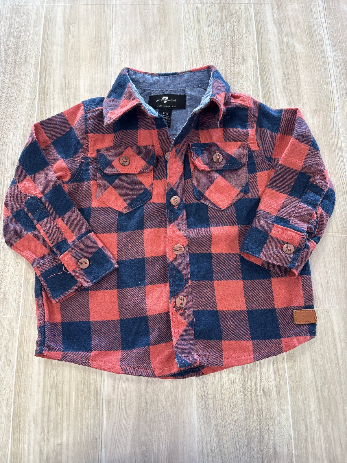 12m 7 For All Mankind Red/Navy Plaid Flannel Shirt