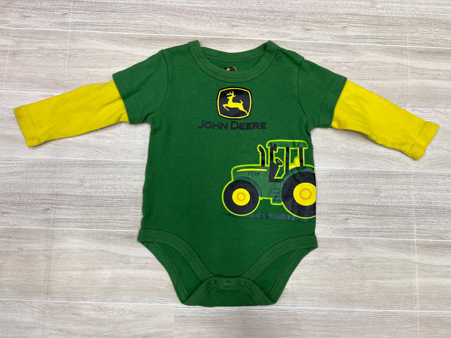 3/6m John Deere Long Sleeve Tractor Onesie