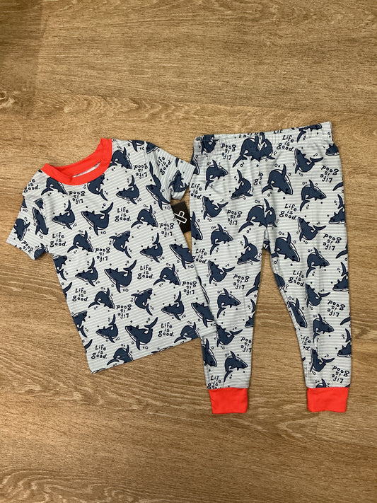 NWOT 2T Shark Striped 2 Piece Pajama Set
