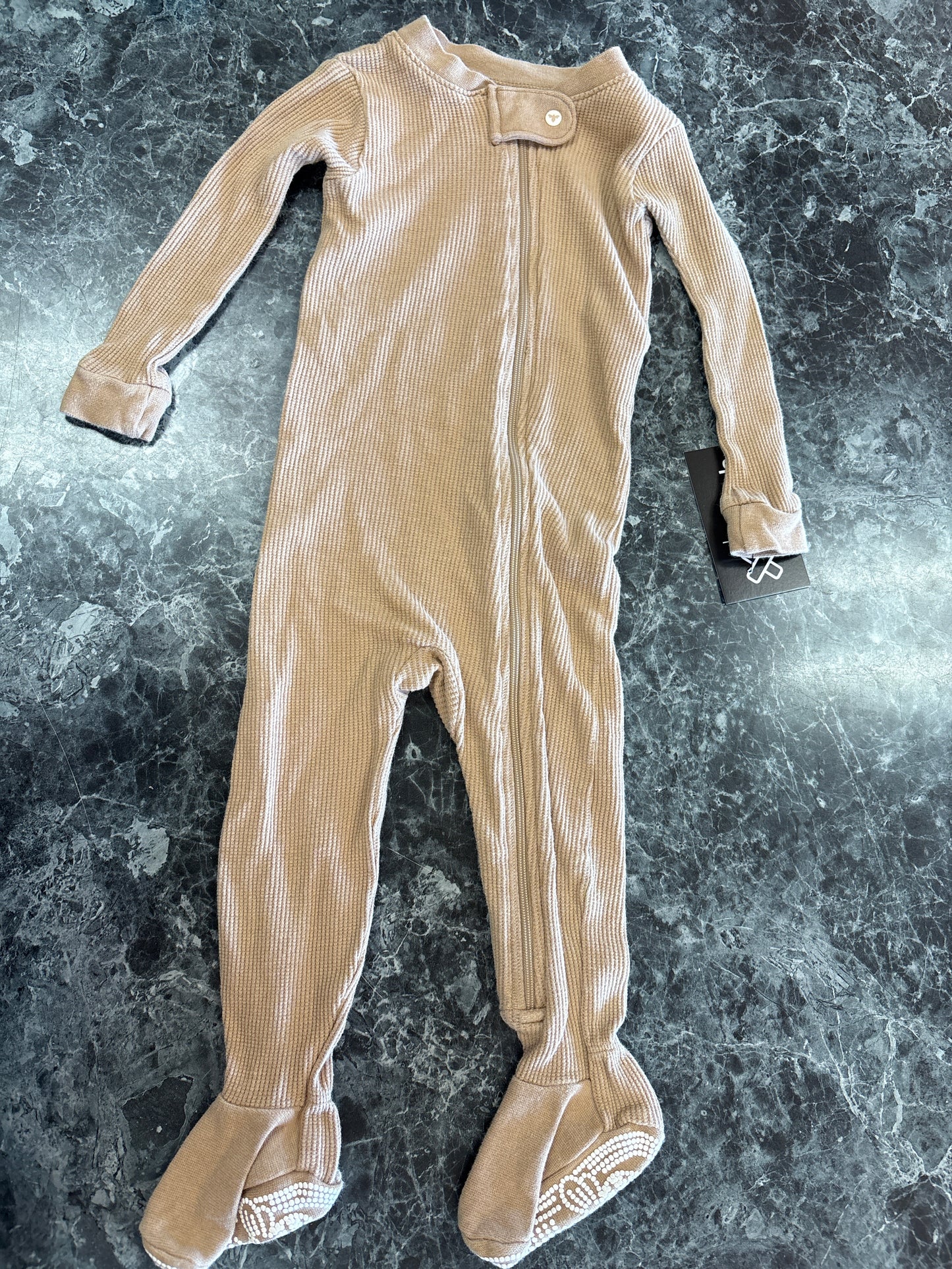3-6m Burts Bees Tan Waffle Knit Pajama Romper