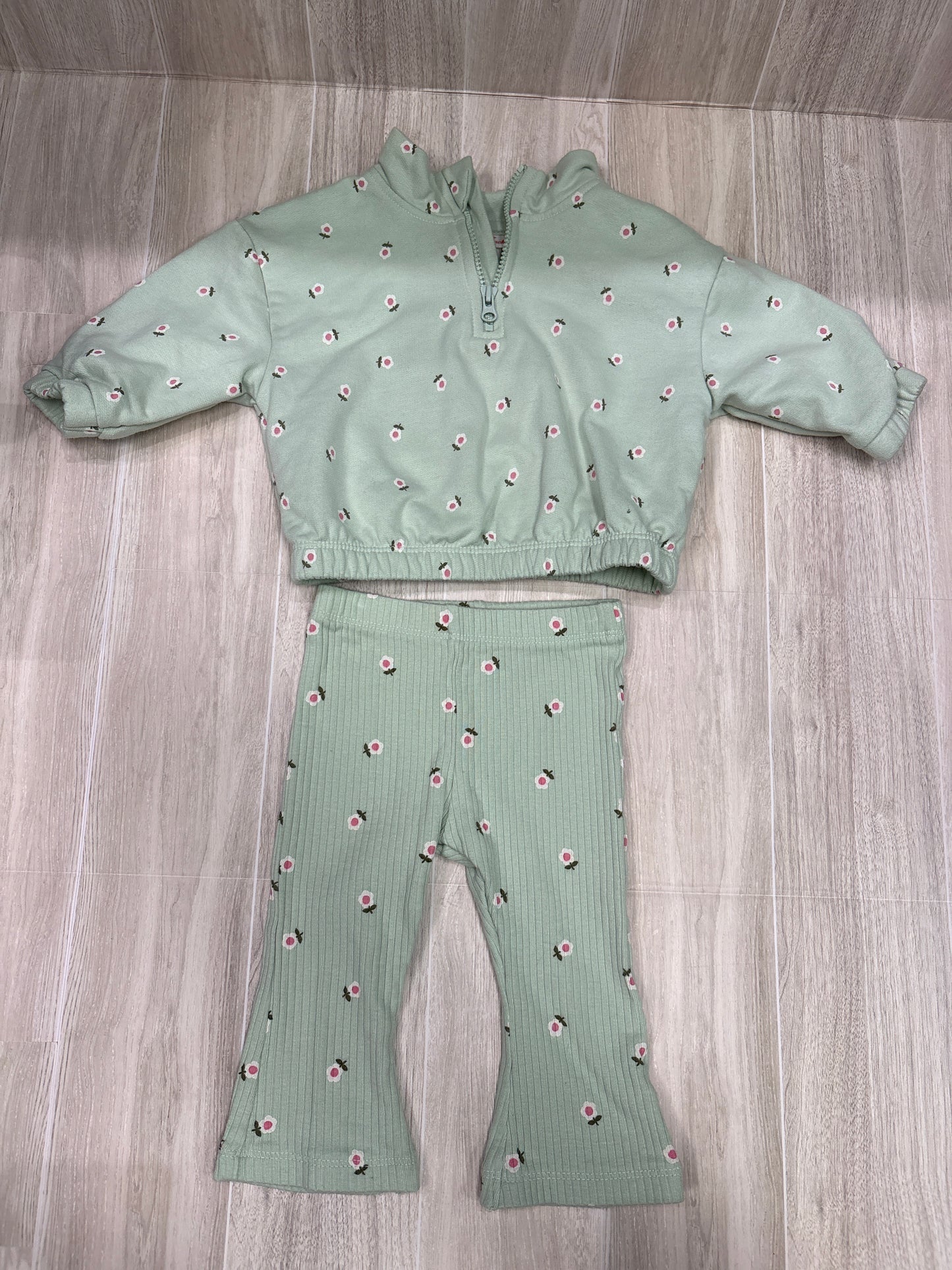 3-6m Mint Floral 2 Piece Legging + Jacket Set