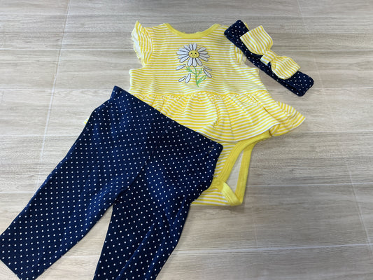 6m Little Me Yellow Stripe/Navy Polka Dot Bee Set with Bow