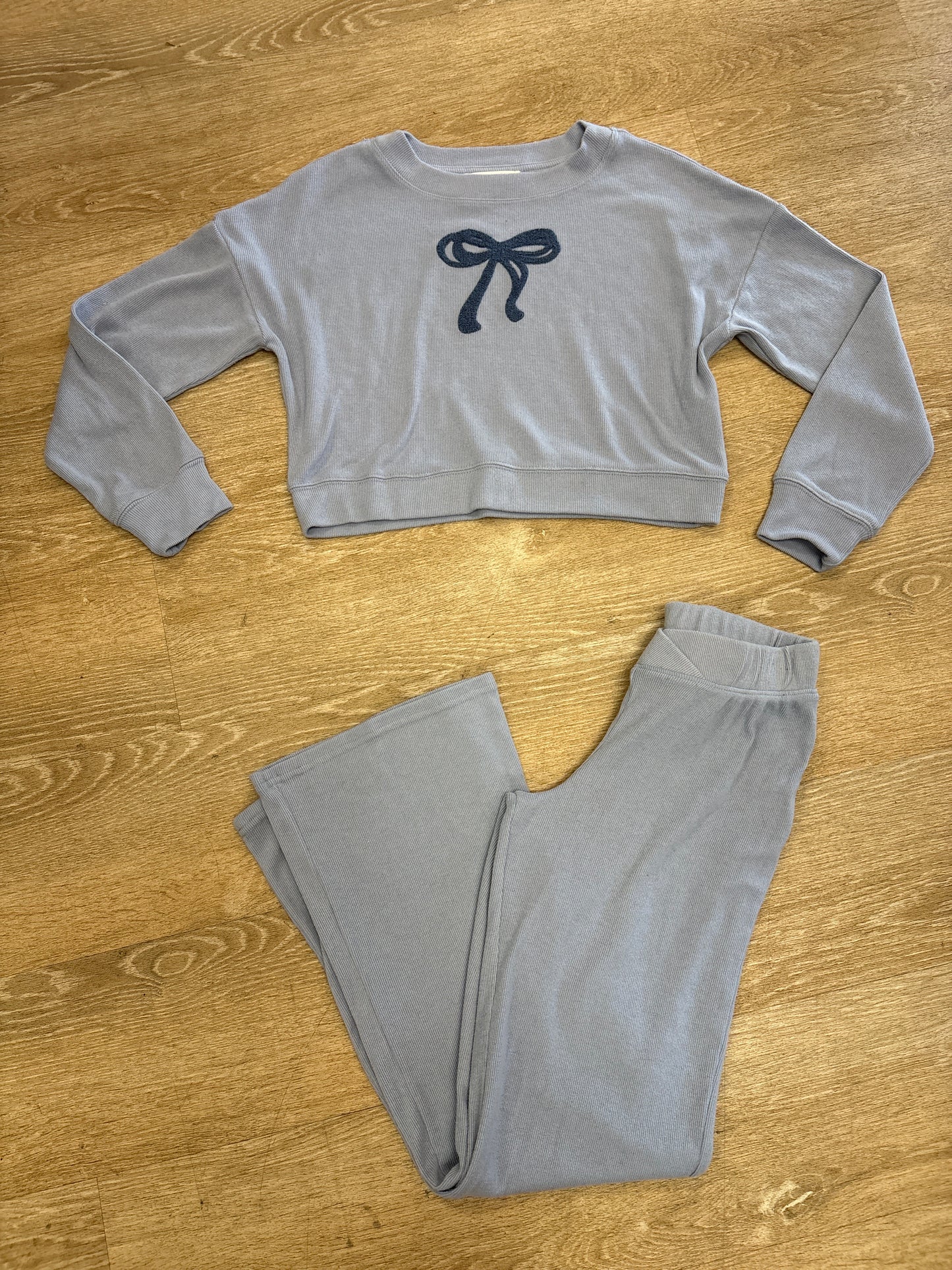 Womens Small Dusty Blue Bow 2 Piece Set