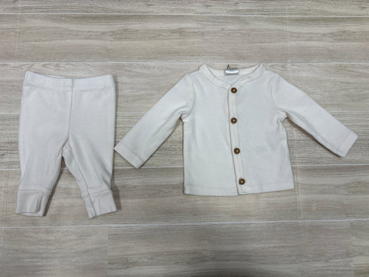 Newborn Off White Button Top + Pants Set