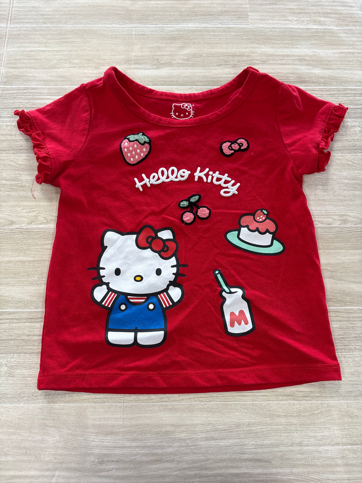 3T Red Hello Kitty Embroidered Fruit Graphic Tee
