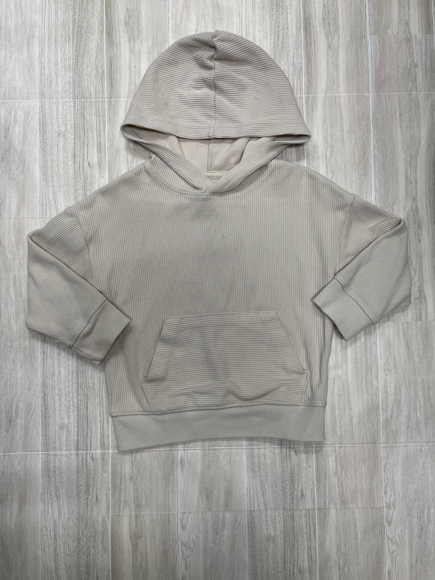 2T Cream Ribbed Hooded Pocket Shirt