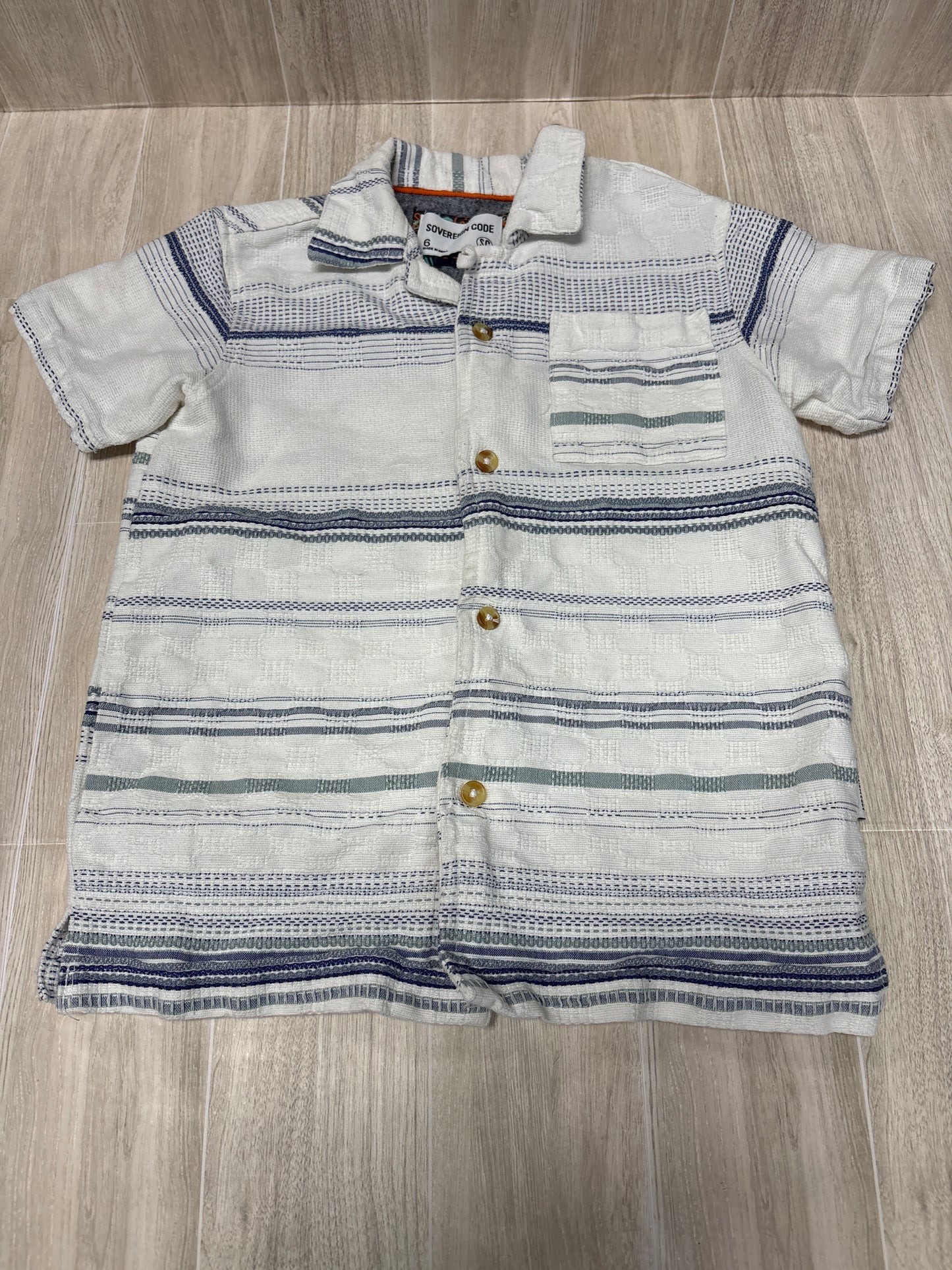 6 White/Blue Striped Woven Collar Shirt