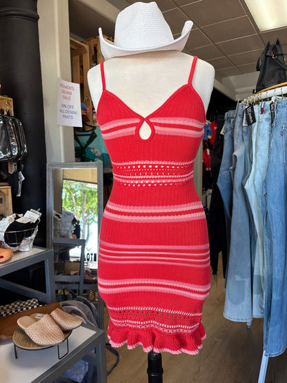 Womens Small Madden Knit Red/Pink Striped Tank Dress