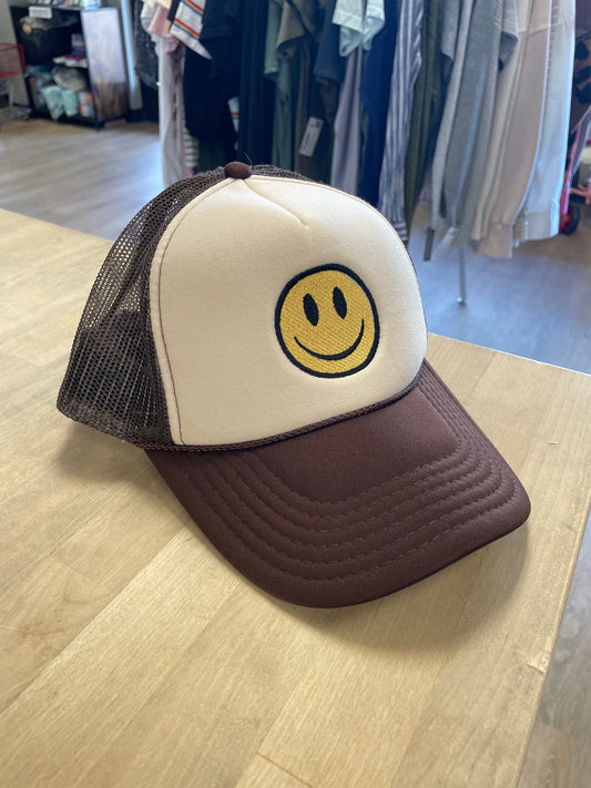 Womens Brown/Cream Smiley Trucker Hat