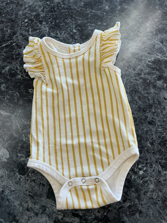 0-3m Pehr Striped Ruffle Shoulder Onesie