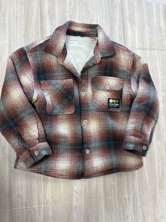 6 Zara Rust Plaid Button Up Fur Lined Shacket