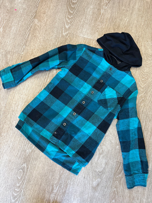 6/7 Teal Checkered Hooded Shirt