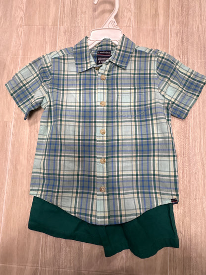 NWT Land N Sea 3T Teal Plaid Shirt + Shorts Set
