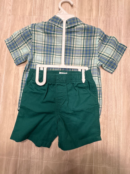 NWT Land N Sea 3T Teal Plaid Shirt + Shorts Set