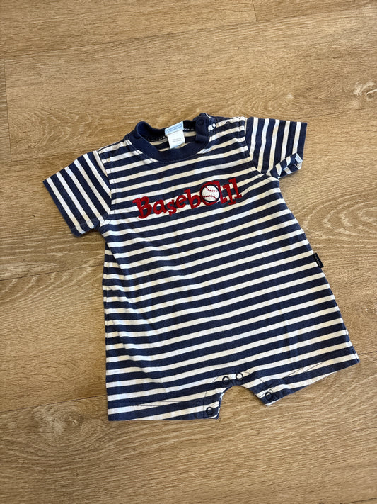 9-12m VINTAGE Carters Kids Navy/White Striped Baseball Romper