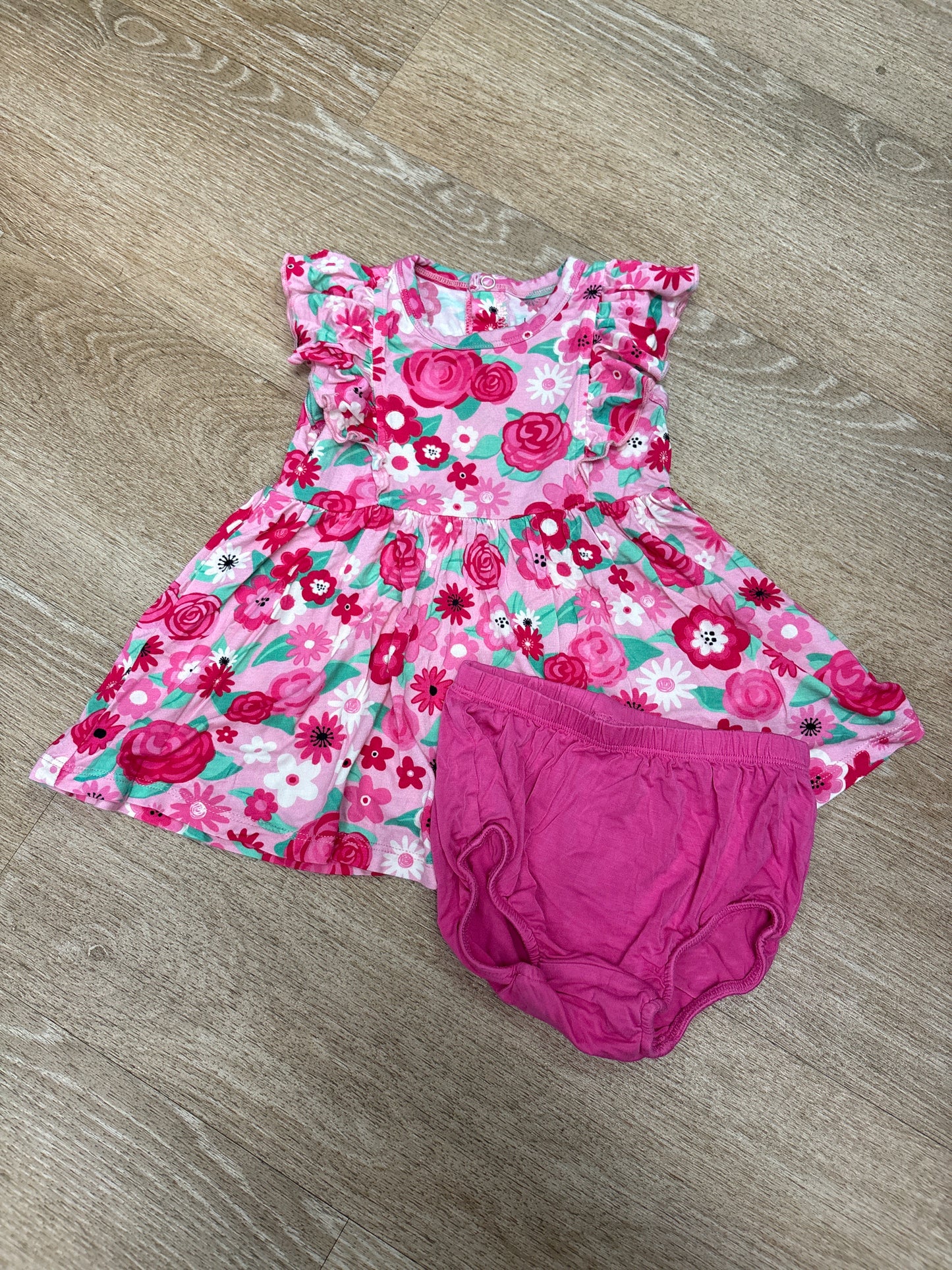 18-24m Birdie Bean Pink Floral Dress + Bloomer Set