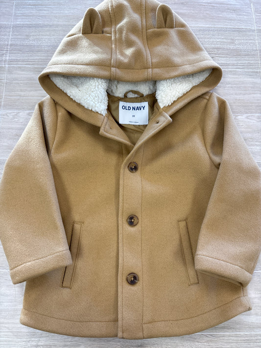 NWT 3T Camel Button Ear Hooded Peacoat