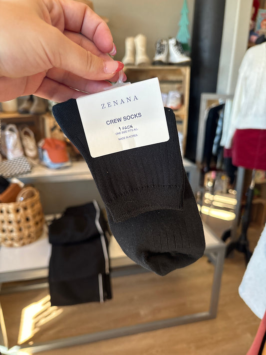 Cotton Crew Socks - Black