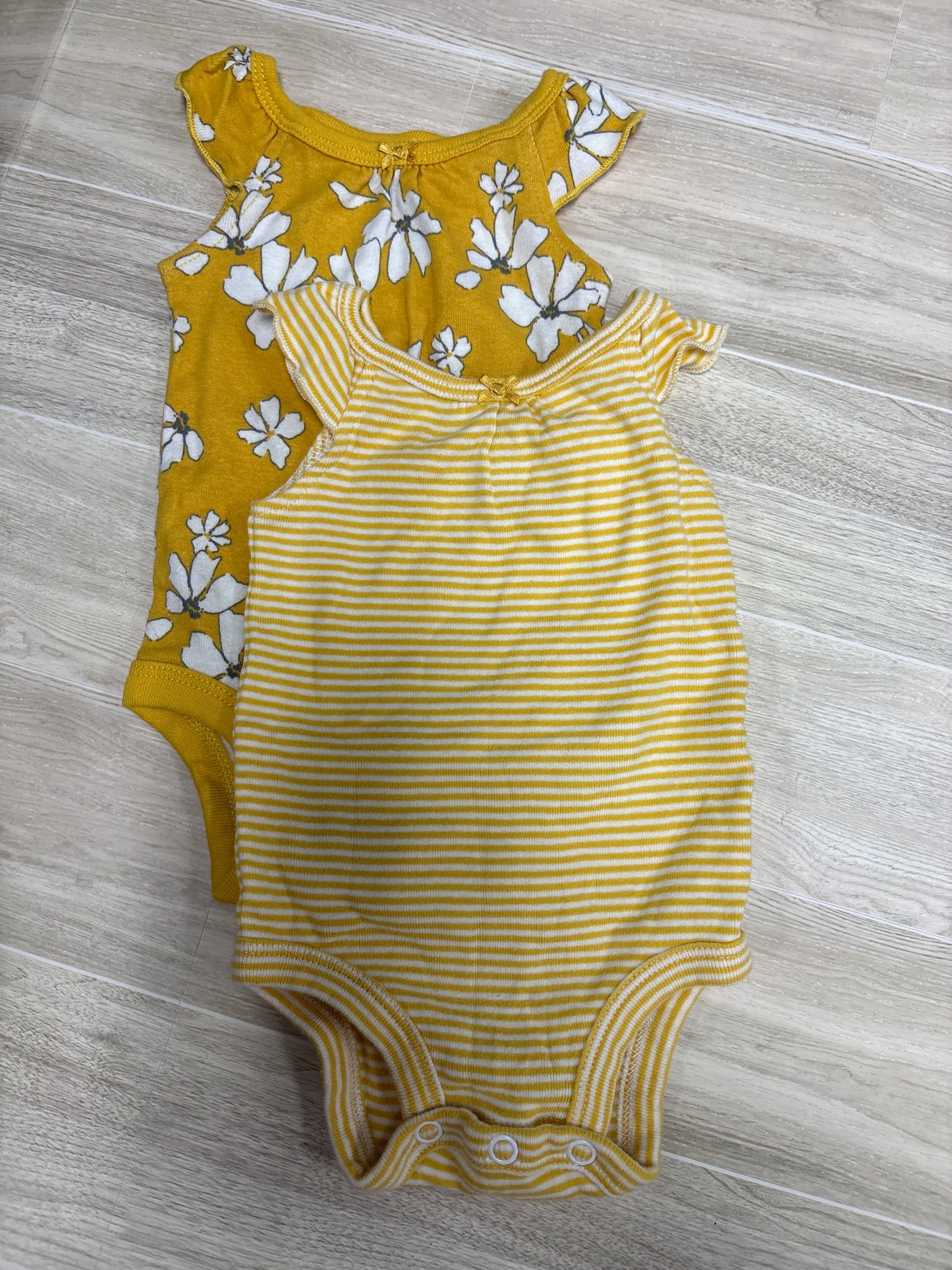 Newborn Yellow Flowers + Striped Onesie Tank Top 2 Pack
