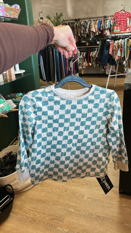4T Blue Checkered Long Sleeve