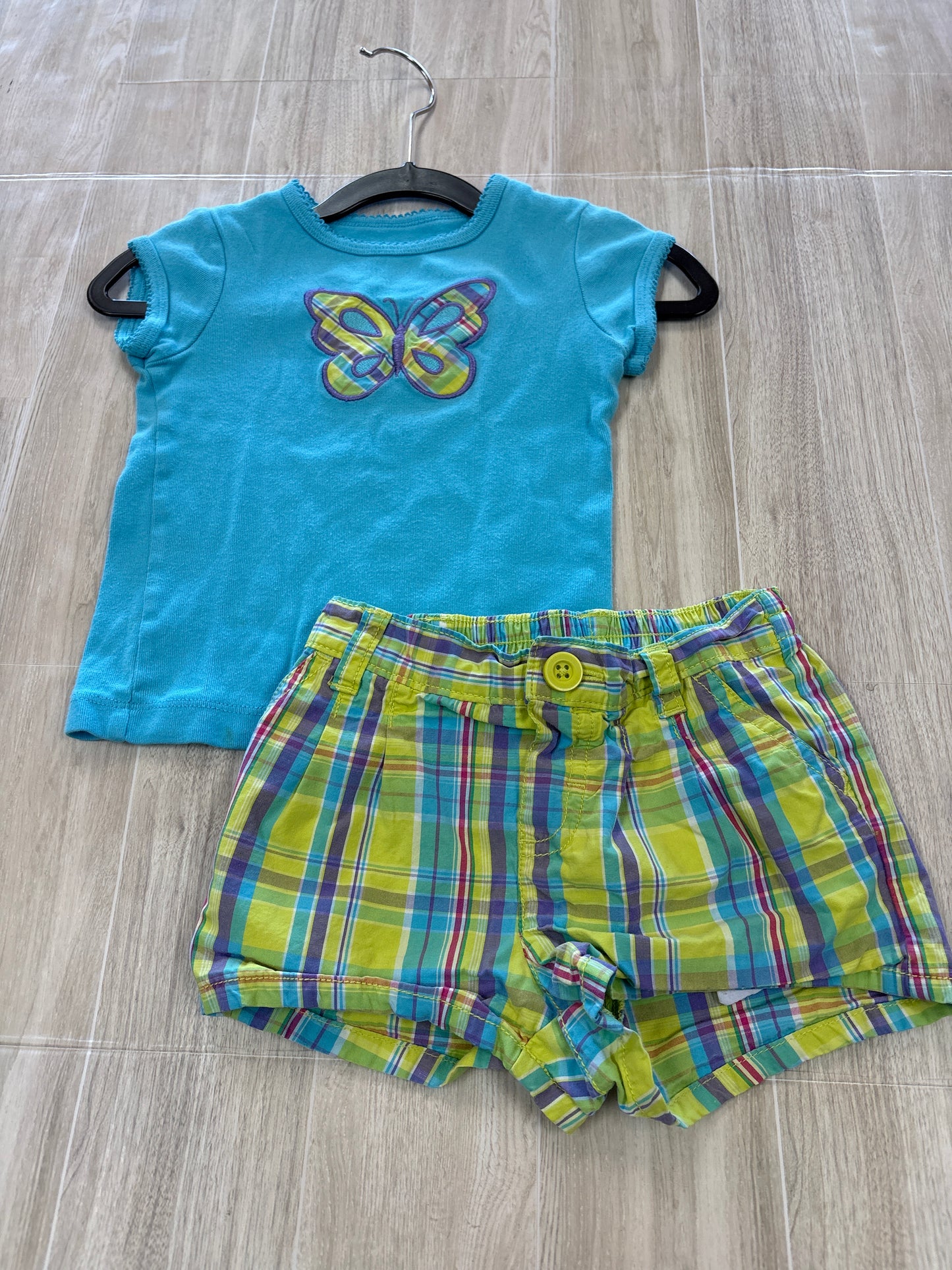 24m Blue Plaid Butterlfy Top + Shorts Set