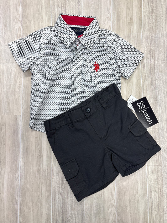 NWT 12m Polo Pattern Button Up + Charcoal Shorts Set