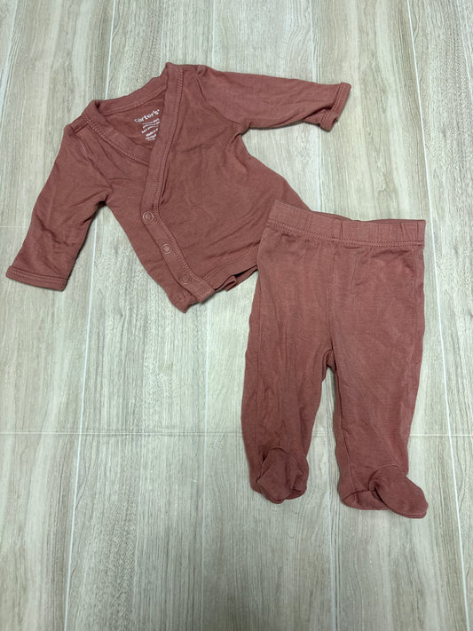 Preemie Mauve Footed Legging + Kimono Shirt Set