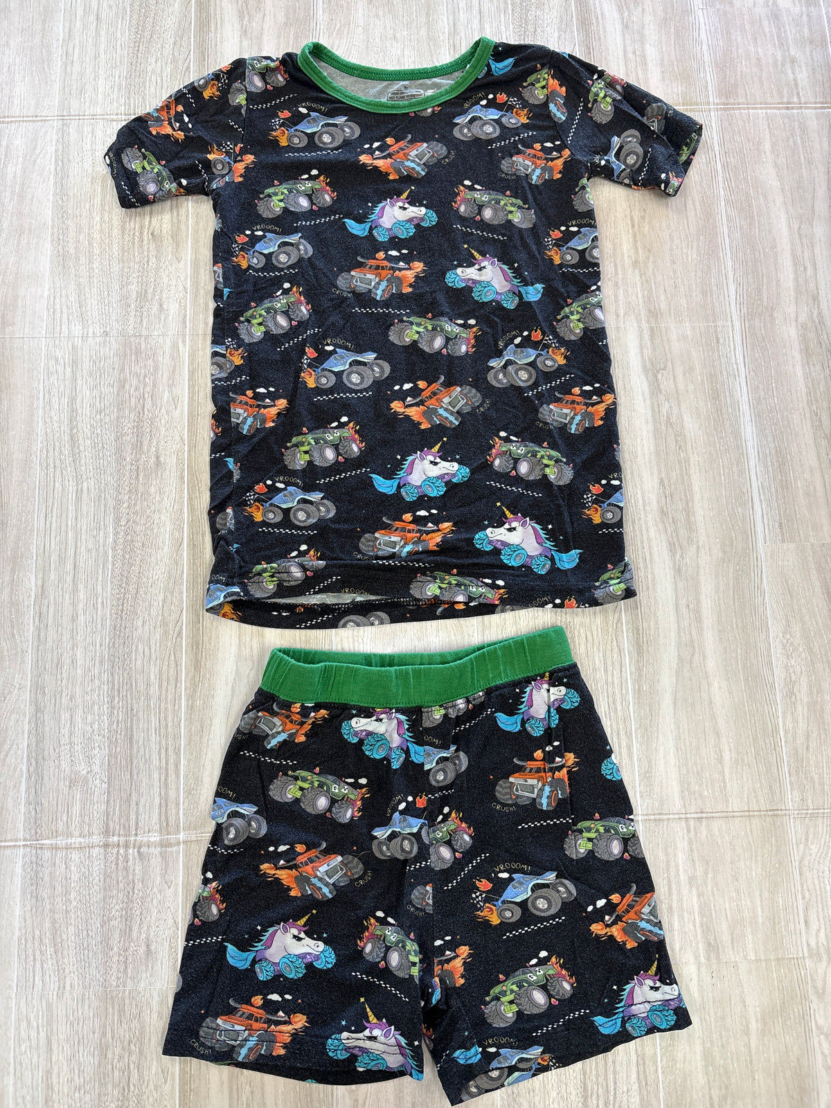 3T Black/Green Monster Truck Pajama Set