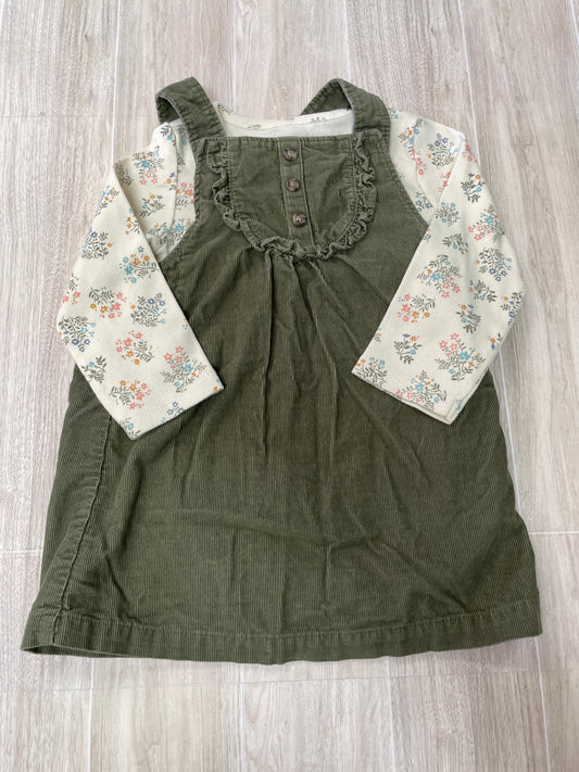 12m Olive Corduroy Tank Overalls + Cream Floral Long Sleeve Set
