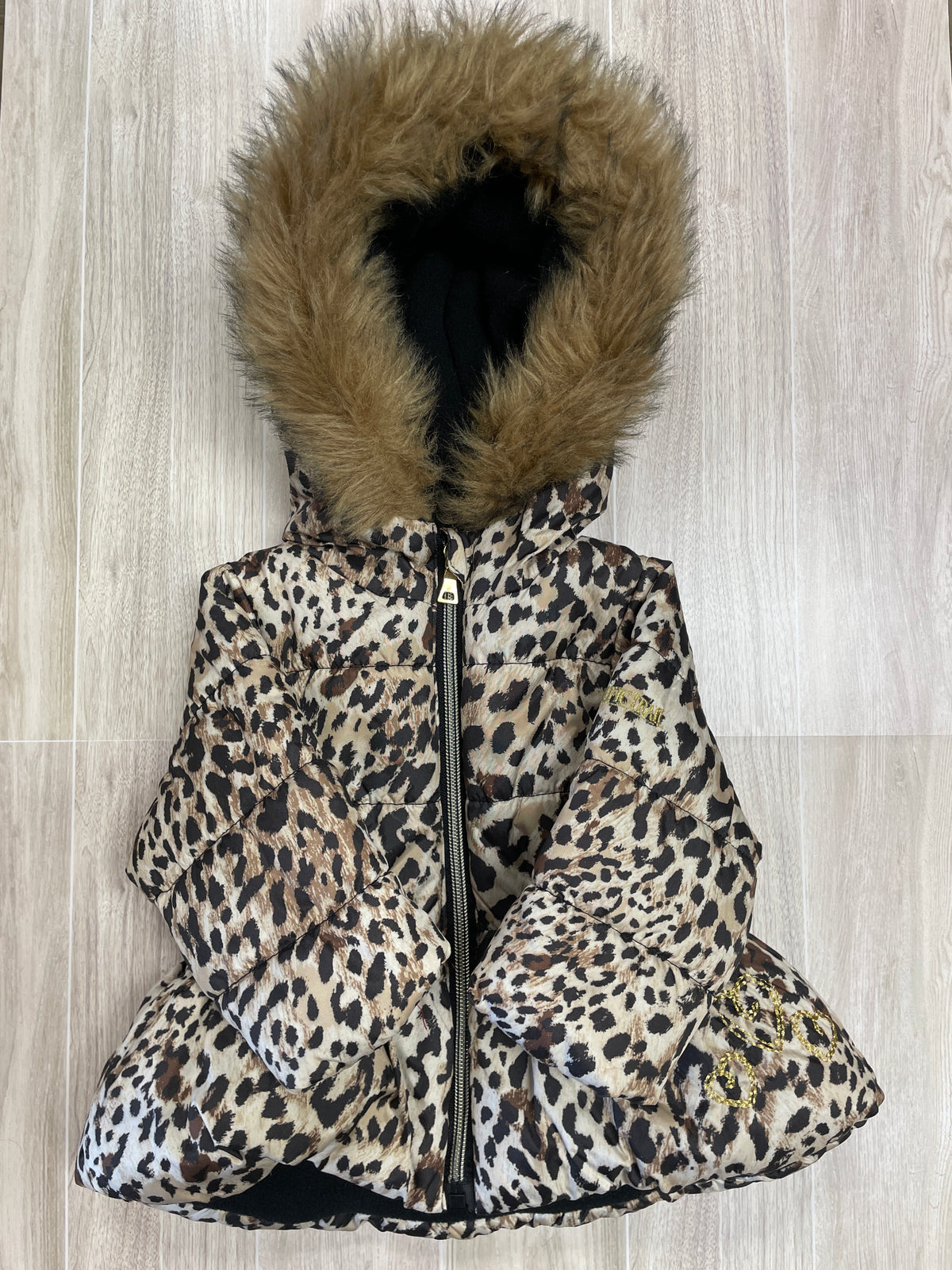 9m Leopard Fur Hooded Puffer Jacket