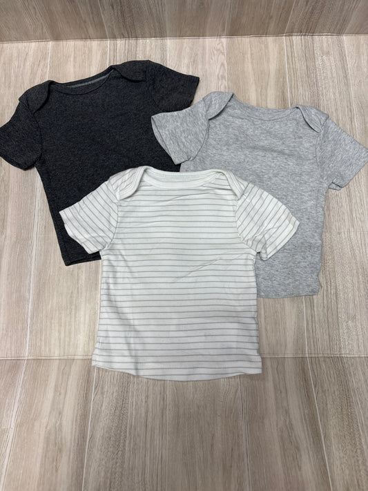 6-9m White Striped/Charcoal Grey/Light Grey 3 Pack Tees