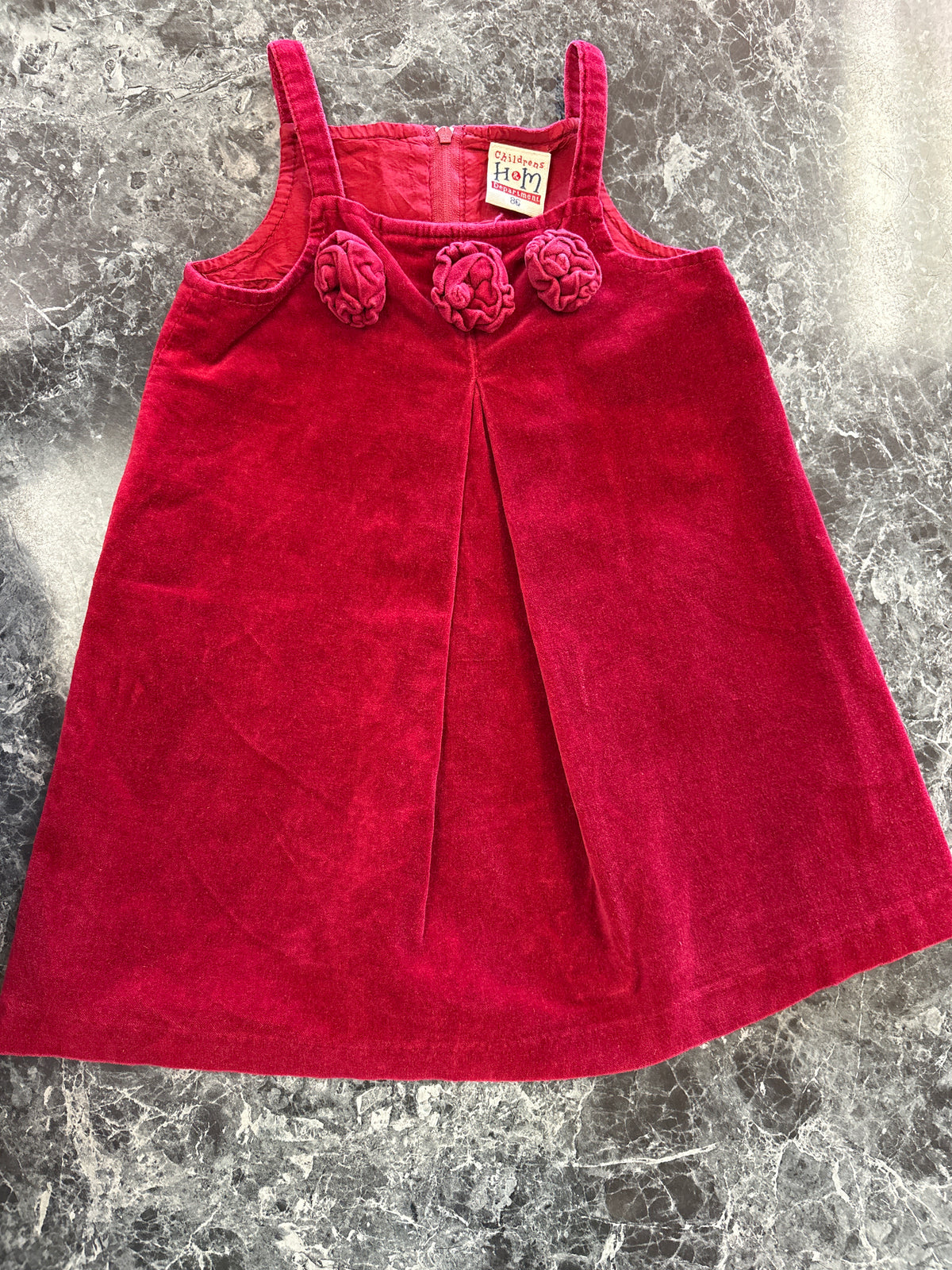 VINTAGE 18-24m H&M Red Velour Flower Tank Dress