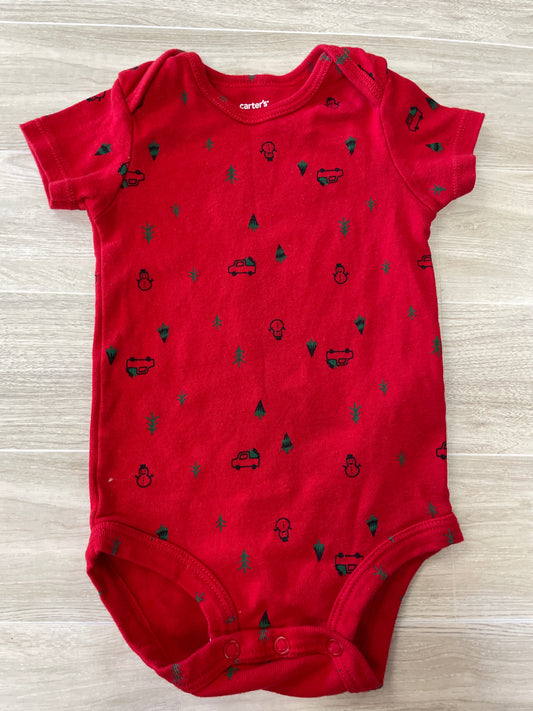 9m Red Holiday Print Onesie