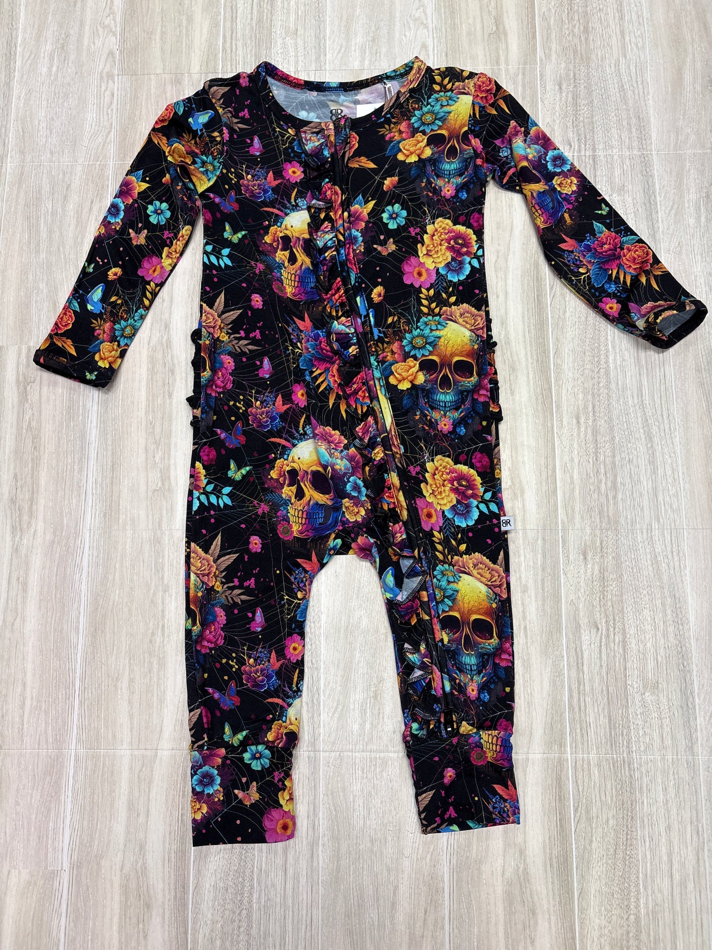 NWT 18-24m Bums & Roses Floral Skull Web Pajama