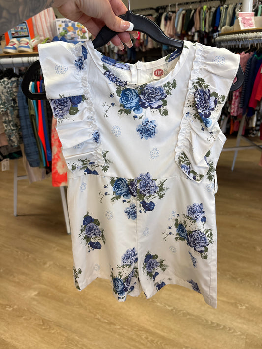 3/4T White Navy Floral Romper