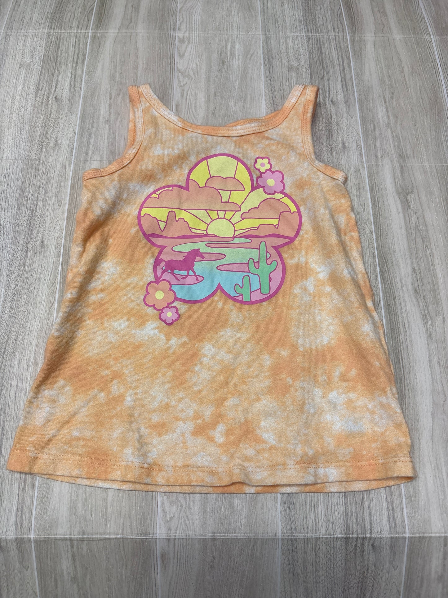 3T Orange Tank with Desert Sunset Flower Graphic