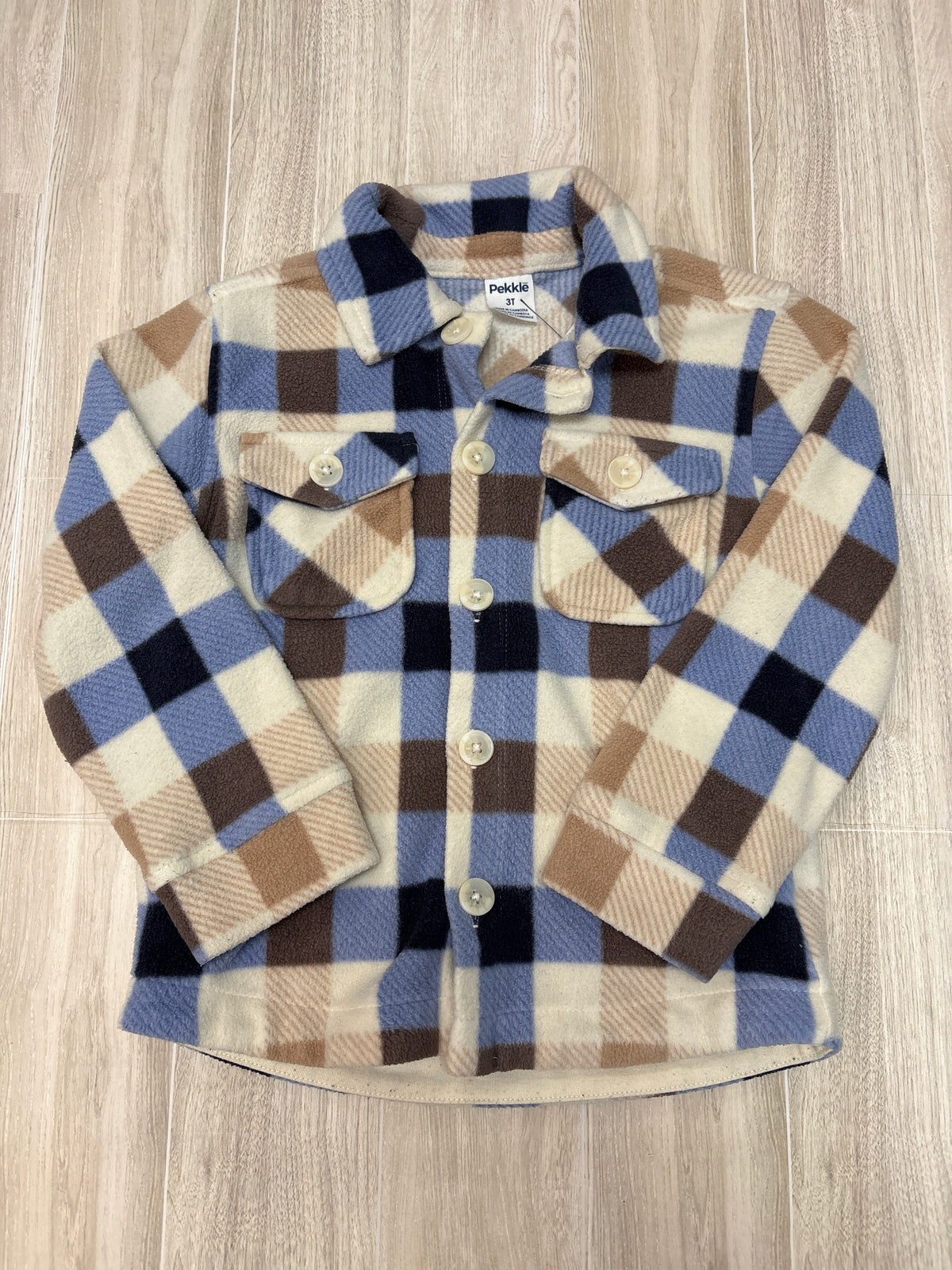 3T Cream/Blue/Brown Soft Plaid Button Up Shacket