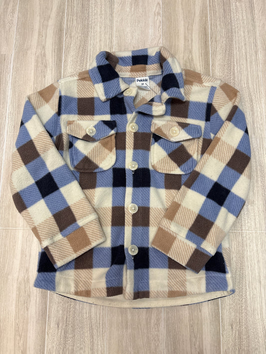 3T Cream/Blue/Brown Soft Plaid Button Up Shacket
