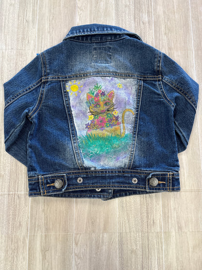 4T Denim Handpainted Cat Jacket