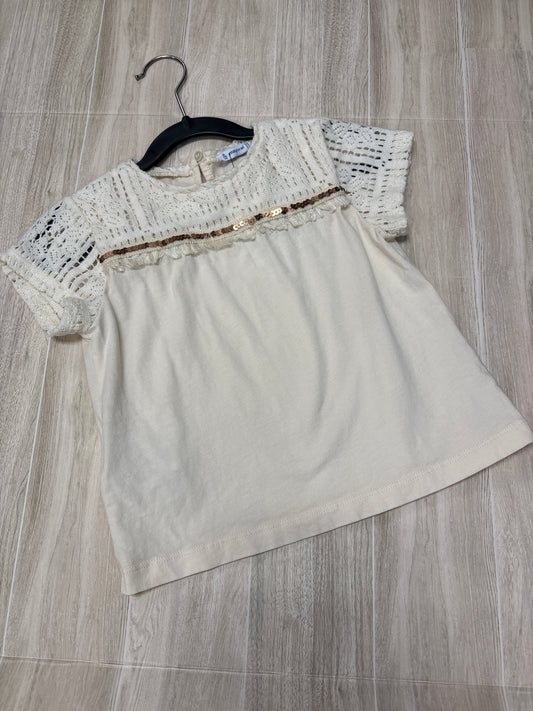 6 Mayoral Cream Knittted Fringe Sequin Top