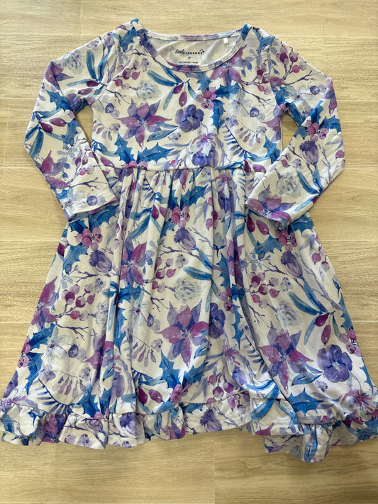2T Little Legend Purple/Blue Berry Flowers Dress