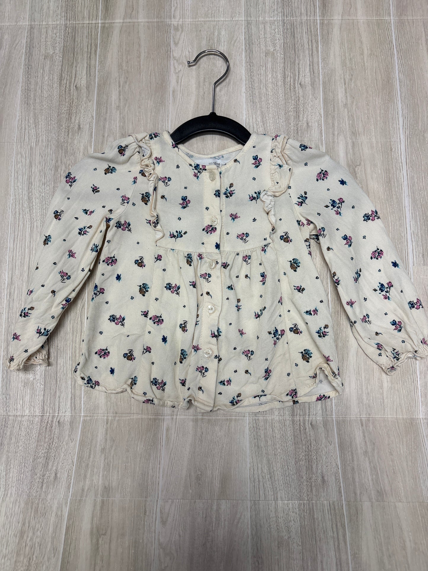 12-18m Zara Cream Floral Long Sleeve Button Shirt