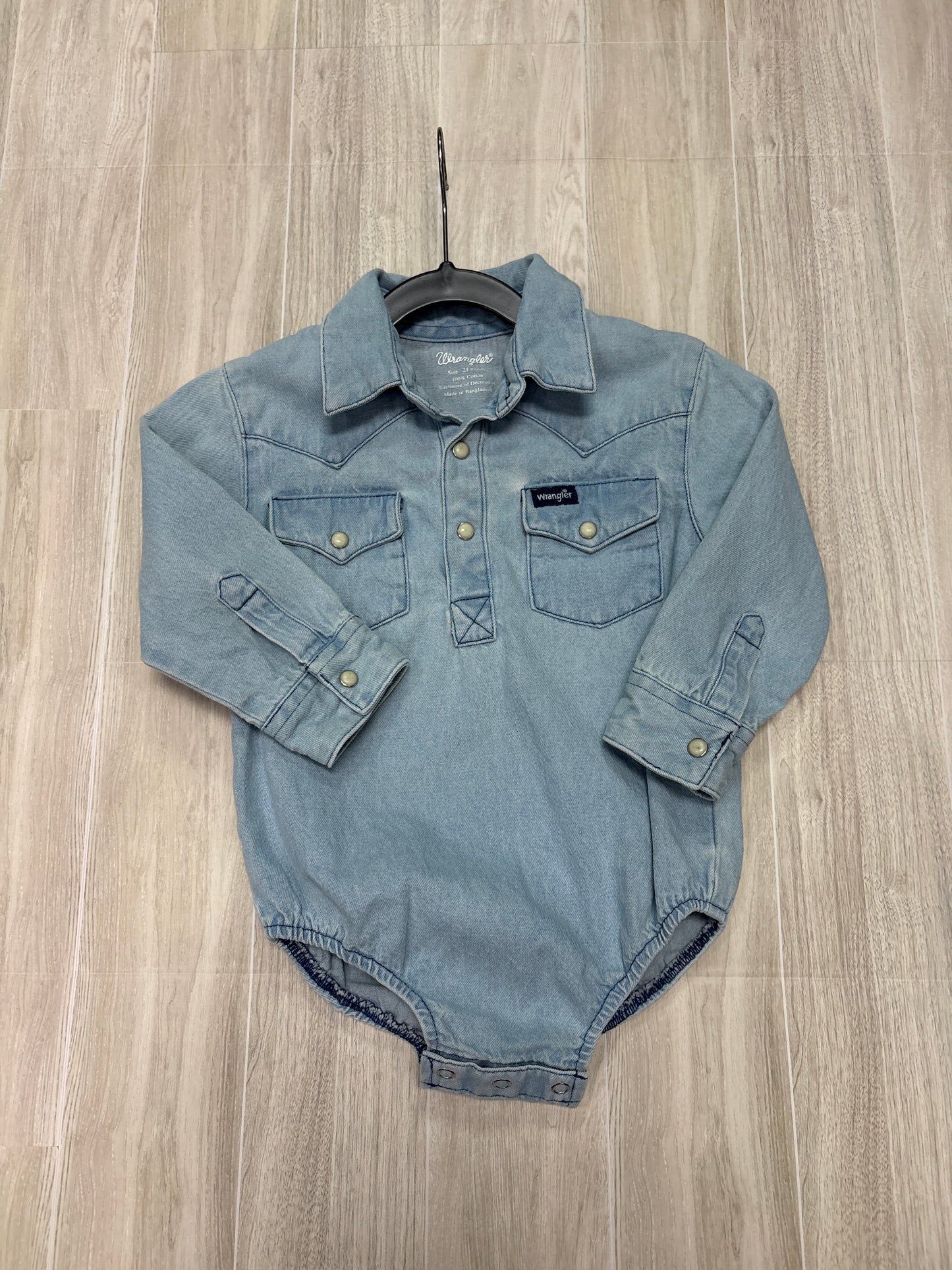 24m Wrangler Denim Long Sleeve Pearl Snap Onesie