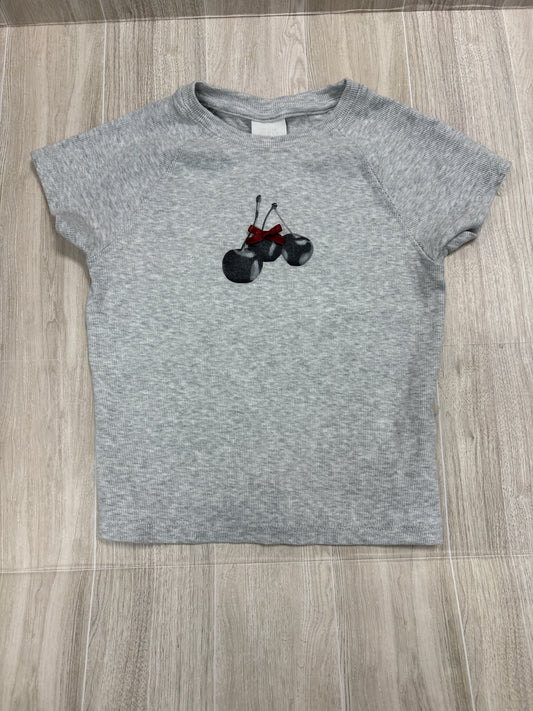 9/10 Zara Grey Ribbed Cherry Graphic Tee
