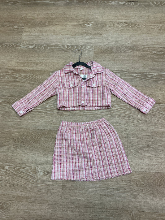 6Y Pink Button Skirt + Coat Set