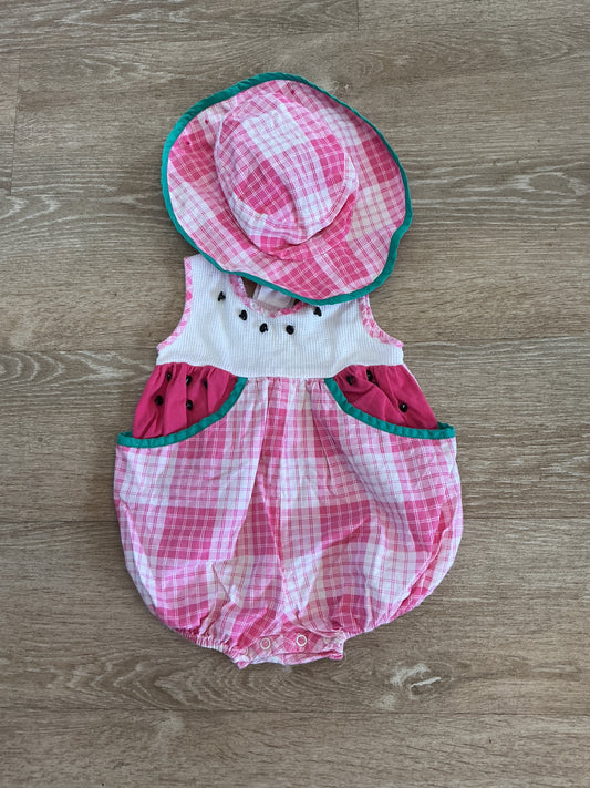 Vintage 12m Watermelon Romper + Hat