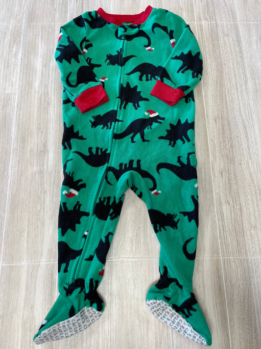 12m Green Holiday Dino Footed Pajama