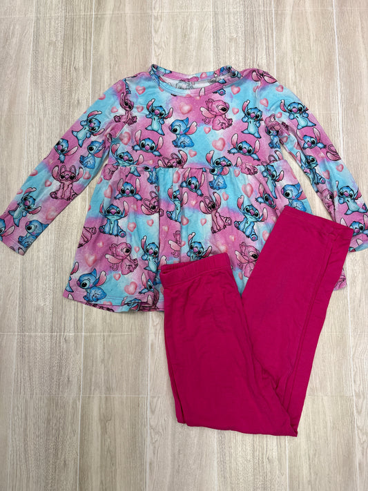 2T Little Snuggles Pink/Blue Stitch Tunic + Hot Pink Legging Set