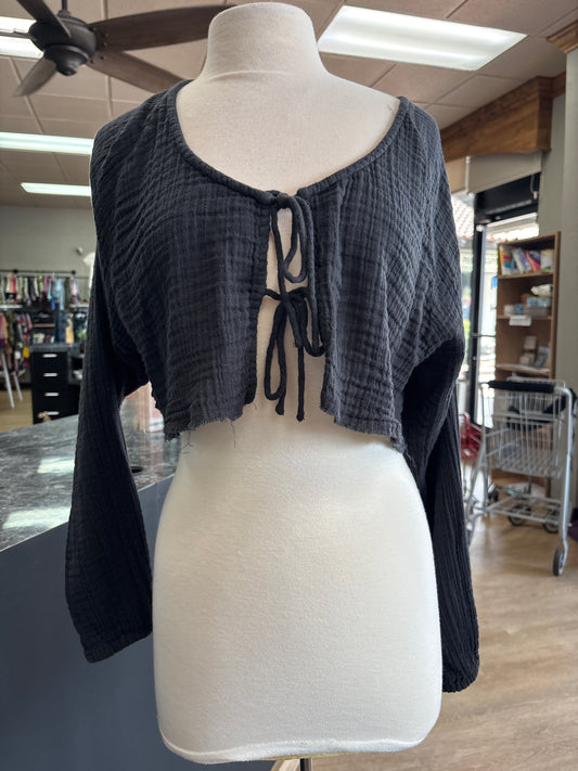 Womens Medium Out From Under Black Gauze Tie Top