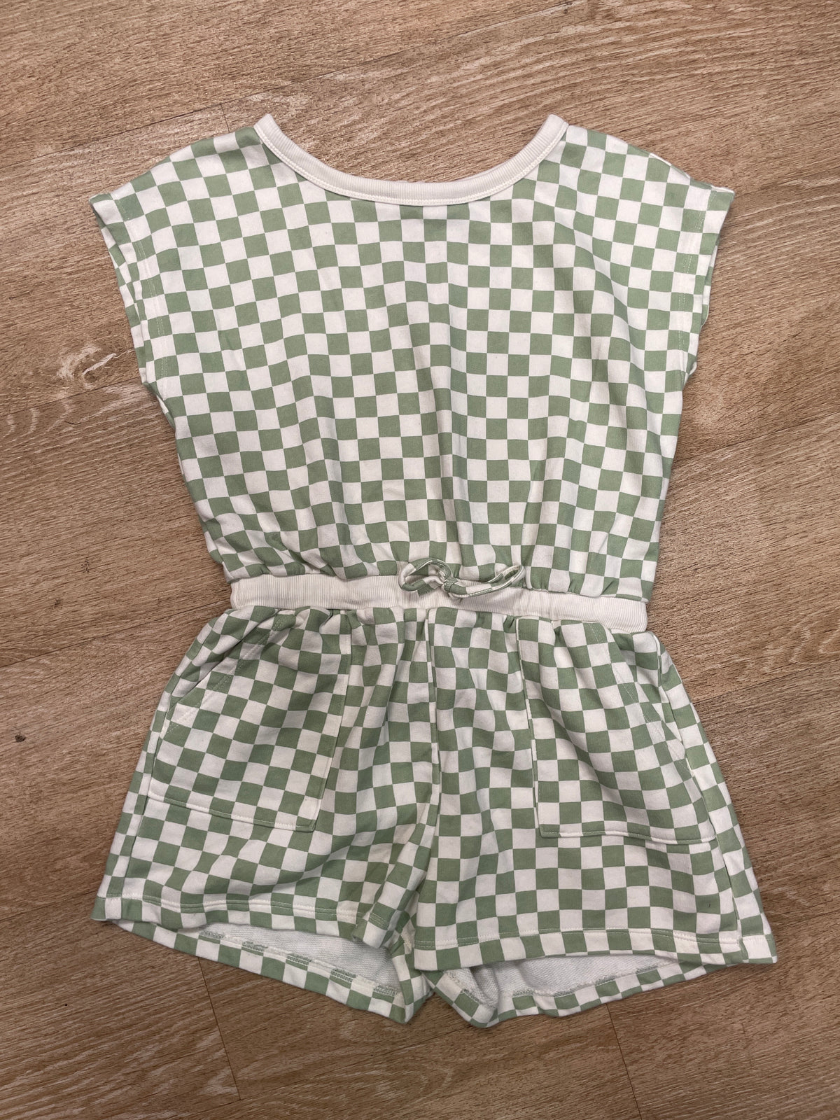 10/12 Green/Cream Checkered Romper